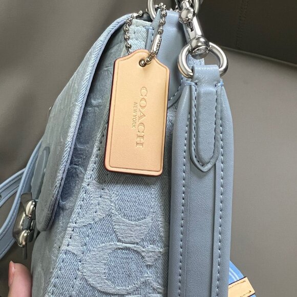 Coach Soft Tabby Blue Denim Shoulder Bag with Monogram Pattern - Picture 7 of 9